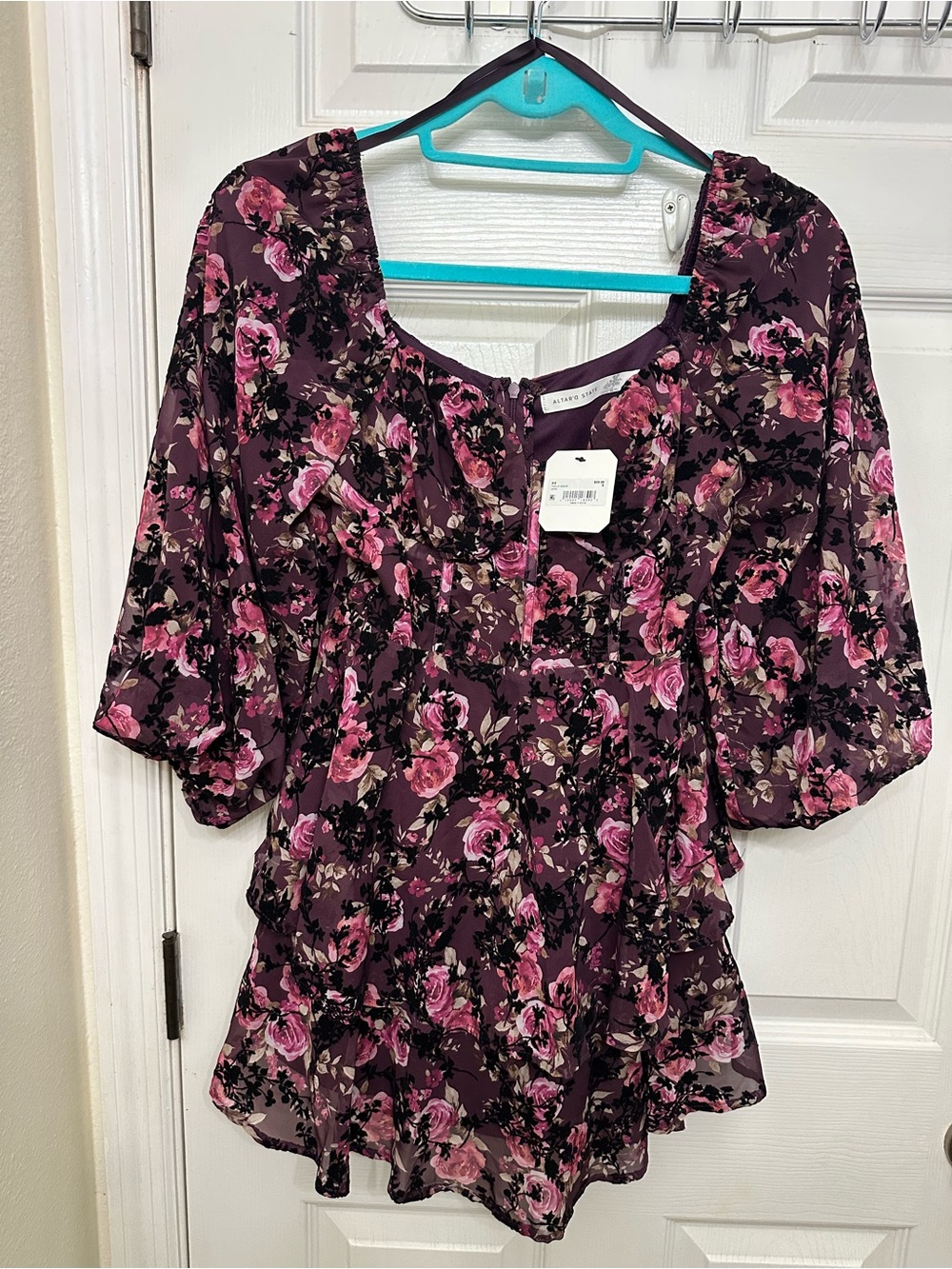 Altar'd State Women's Mini Dress Puff Sleeve, Babydoll, Floral, Size Small NWT